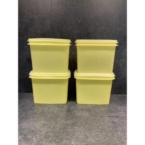 Vintage Tupperware Lot 4 Shelf Saver Storage Container Lid Yellow Seal Meal Prep